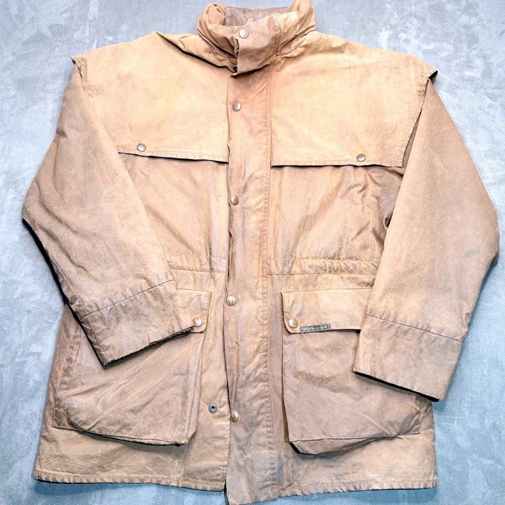 Vtg Outback Trading Co Jacket Mens M‎ Swagman Brown Oilskin Plaid Lined Hunting